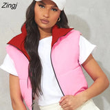 Women's Autumn Winter Crop Tops Fashion Puffer Lightweight Vest Contrast Color Sleeveless Down Streetwear Jacket