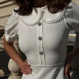 Zingj Summer French Dress High Sense Doll Collar Short Sleeve Slim Temperament A Line Skirt-Outfit
