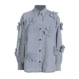 Zingj Wind Three-Dimensional Flower Jeans Top Female Summer 2024 Comfortable Casual Shirt Type Jeans Jacket
