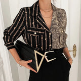 Blouse 2021 Chemise Femme Office Lady Button Up Turn Down Collar Shirt Women Plus Size Ladies Patchwork Blouse Femme
