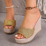 Zingj Bottom Slope With Slippers Female 2024 Summer New Sequins Fashion Super High Heel Outside Wear Large Size