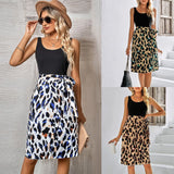 Spring And Summer Leisure New Women's Fashion Round Collar Patchwork Print Sleeveless