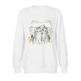 Cat Print Cute White Oversized Sweatshirt Autumn Cute Long Sleeve Sweat Shirt Casual Loose Pullover Ladies