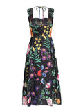 Vacation Style Sleeveless Sling Dress 2025 Summer New Design Printing Tie To Collect Waist Display Thin Dress