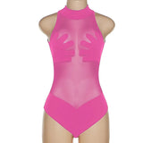 2024 Summer New Women's Sexy Perspective Mesh T-Shirt Bump Color Splicing Repair Body-Joint Clothing