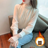 Shot Plus Velvet Winter New Sweet Standing Collar Pearl Splicing Decorative Jacket Design Sense Bubble Sleeve