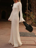 Zingj Round Neck Long Sleeve Knit Long Dress 2024 Slim High-Waisted Women's Curly Skirt-Outfit
