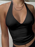 Zingj 2024 New Neck V Neck Show Chest Sling Sexy Slim Back Top-Outfit