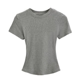 Zingj Trend Women's Wear Thread Slim Short-Sleeved T-Shirt Sexy Round Collar Solid Color Shoulder Show Thin Short Navel