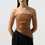 Strapless PU Leather Asymmetrical Top- Outfit