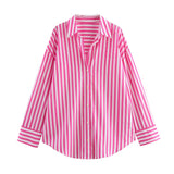 Casual Shirt 2025 Spring And Summer Temperament Long-Sleeved Collar Loose Striped Print Female