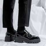 Zingj British Wind Thick Bottom Derby Profile Picture Black Male Business Casual Leather Shoes Retro Patent Leather