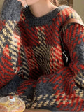 Checkered Pullover Knit Sweater-Outfit