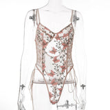 Butterfly Embroidery Bodysuit Vintage Gothic Sexy Lace Up Hollow Out Jumpsuit Women Streetwear Sleeveless women