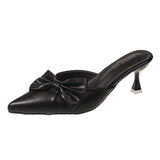 Elegant Wind Pointed Head Shallow Bow Thin Heel Show Thin Head Half Slippers Female Outside Wear Fashion Temperament Half