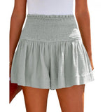 Color High Waist Pleating Casual Cotton