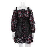 Zingj Women's Fall 2023 New Fashion Long-Sleeved Floral Dress With A Waistcoat Waist To Show A Thin A-Line Skirt-Outfit
