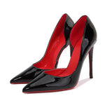 Spring Patent Leather Black Red Bottom Fine Tip High Heels Sexy Niche Temperament 10Cm Side Empty Single Shoe