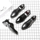 Leather Shoes Men's British Korean Version Pointed Patent Leather Black Fashion Shoes Business Dress Casual Bright Lace