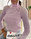new women's bubble bead decoration turtleneck long-sleeved