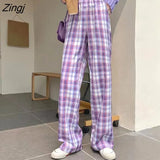 Women Plaid Colorful Loose Students Cute Girl Kawaii Ulzzang Chic Stylish Pockets High Waist Straight Streetwear Newest