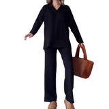 Zingj 2023 New Solid Color Fashion Lapel Loose Casual Sweater Two Sets Of Women-Outfit