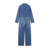 Blue Denim Jumpsuit Women Elegant Long Jumpsuits Woman 2023 Long Sleeve Jean Woman Jumpsuit Straight Leg Summer