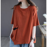 T-shirt 100% Cotton Short Sleeves Korean Fashion Loose Plus Size Female Top Round Neck Pullover Women's Clothing