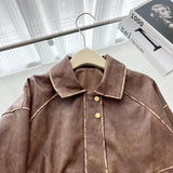 Faux Leather Zipper Over-shirt Jacket-Outfit