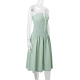 Green Elastic Ruched Midi Dress- Outfit