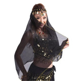 Women's Chiffon Belly Dance Headwear Coins Headband Scarf Headpiece Dance