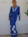 Elegant Embroidered Kaftan Plus Size Belted Maxi Dress Tunic Summer Clothing For Women Beach Wear Tunic Long Dresses