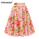 Autumn High Waist Skirt Cotton Womens Polka Dot Floral Print Vinatge Swing Pinup Rockabilly 50s Retro Vintage Party