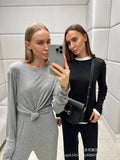 2025 New Soft Model Set Women's Casual Blouse + Broad Legs Christmas Red