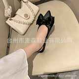 Women's Shoes 2025 Summer New European Silk Bow Tip Simple Two-Wear Side Heel New Trend