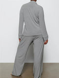 Long Sleeve Button Down Ribbed Knit Pajamas Set- Outfit