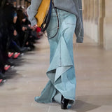 Zingj Denim Skirt Female Spring 2024 New Fashion Design Sense High Waist Two Wear Slit A-Word