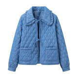 Blue Quilted Collar Jacket- Outfit