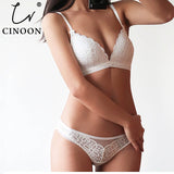 Sexy Lace 3/4 Cup Bra Sets For Women Wireless Thin Cotton Breathable Comfortable Underwear Solid color Lingerie
