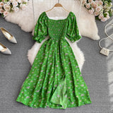 Zingj Summer New French Soft Style Sweet American Collar Bubble Short Sleeves Waist Show Thin Forked A-Shaped