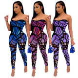 Women Ladies Playsuit Party Jumpsuit Slash Neck Floral Bandge Romper High Waist Long Trousers Pants Clubwear