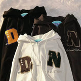 y2k clothes 2000s letter embroidery top hooded zip up hoodie women 2022 new loose casual design sense niche hoodie