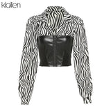 Fashion Stripe PU Leather Patchwork Slim Cool Streetwear Female T Shirt 2021 New Casual Basic Wild Korean Top