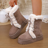 Boots Women's 2025 New Hairy Mouth Women's Boots Thick Snow Cotton Thick And Velvet Cylinder Large-Size Cotton