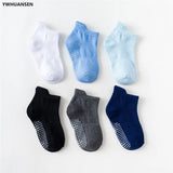 Pairs/lot 0 to 6 Yrs Cotton Children's Anti-slip Boat Socks For Boys Girl Low Cut Floor Kid Sock With Rubber Grips Four
