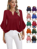 Leaf Seven-Sleeve Tops Solid Color Fashion Casual Casual V-Neck Business Shirt Chiffon Women's