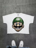 Version Simple Minority Design Cartoon Long Printed Cotton T-Shirt Men's Hip-Hop Harajuku Y2k Loose Couple Blouse 211-1-Outfit