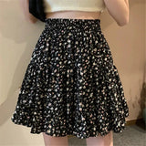 Floral Print Boho Sexy Mini Skirt Women Bandage Fashion High Waist Frills Short Skirt Korean Fashin Ruffle Pleated