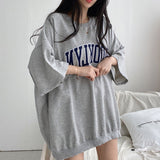 Embroidery Letter Oversized Half Sleeve TeeOutfit
