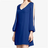 Beach Cami Summer Shirt Dress Women Casual Double V Neck Casual Shift Dresses Sexy Long Sleeve Vacation Midi